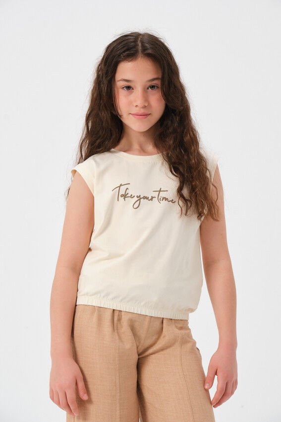 Kız Çocuk Baskılı Kolsuz T-shirt