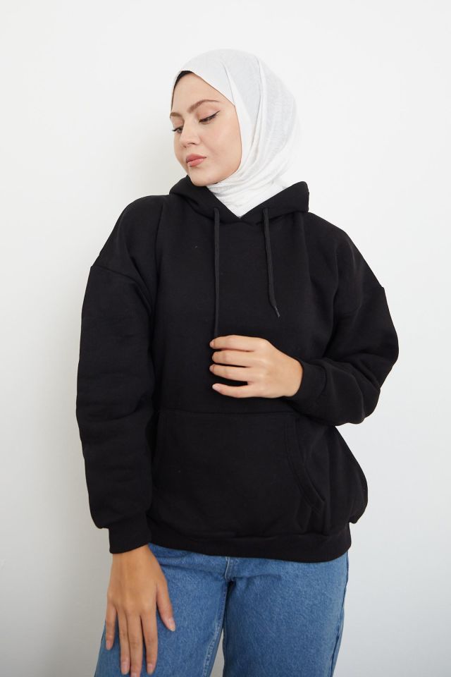 Ön Kanguru Cep Sweatshirt-Siyah