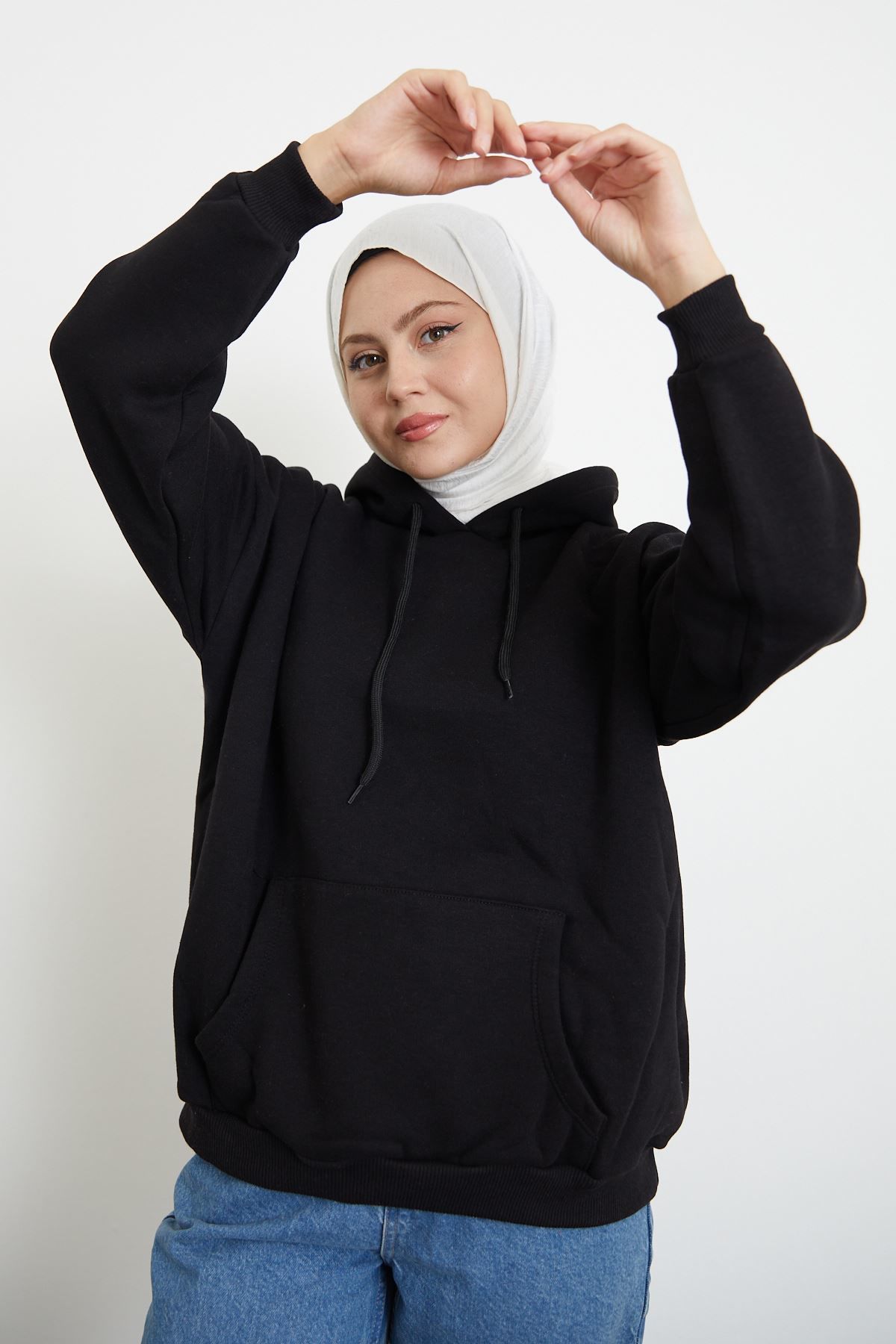 Ön Kanguru Cep Sweatshirt-Siyah