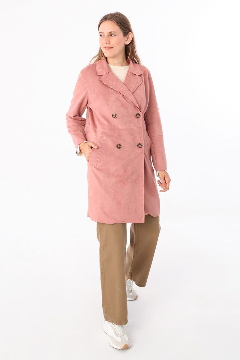 Açık Gül-Süet Kruvaze Blazer Ceket -