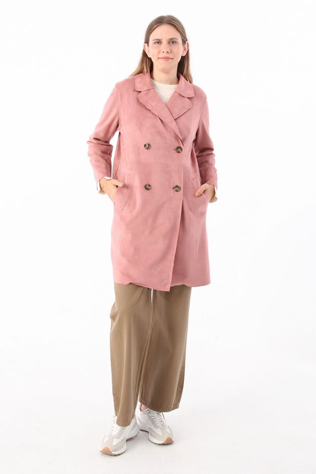 Açık Gül-Süet Kruvaze Blazer Ceket -