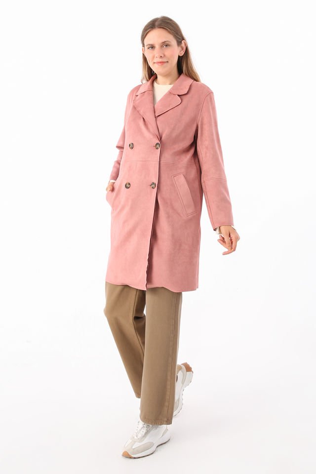 Açık Gül-Süet Kruvaze Blazer Ceket -