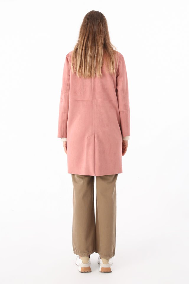 Açık Gül-Süet Kruvaze Blazer Ceket -