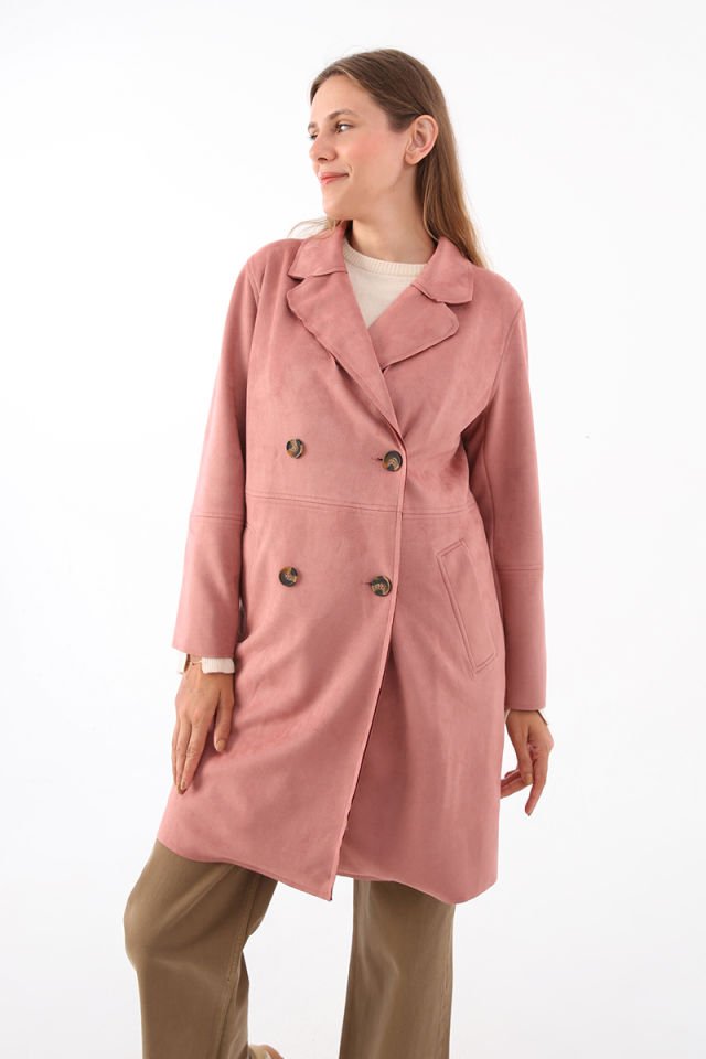Açık Gül-Süet Kruvaze Blazer Ceket -