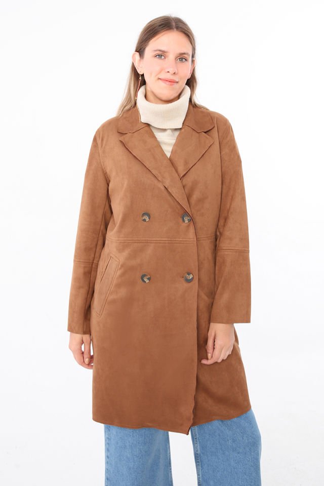 Sütlü Kahve-Süet Kruvaze Blazer Ceket -