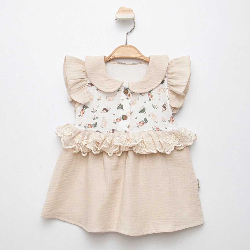 BEBEZADE KIZ 9-12-18-24 AY RABBIT PATTERN ELBİSE