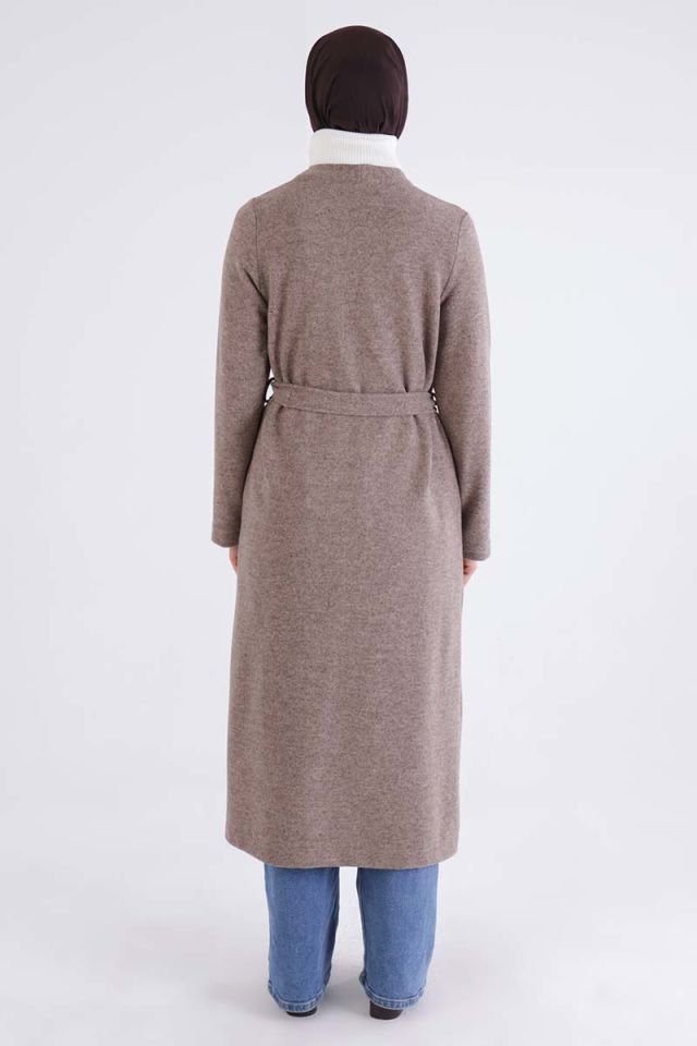 Bej-Cepli Kemerli Uzun Hırka -