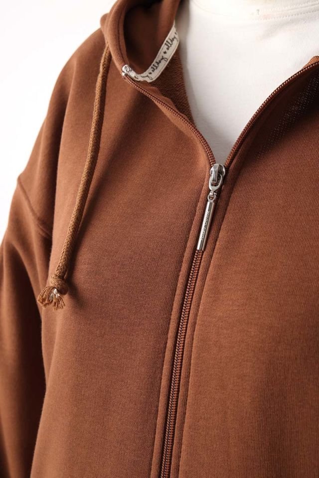 Açık Kahve-Kanguru Cepli Oversize Sweat Hırka