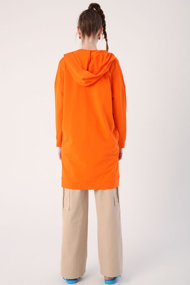 Turuncu-Fermuarlı Sweat Hırka -