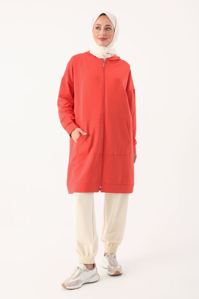 Nar Çiçeği-Fermuarlı Sweat Hırka -