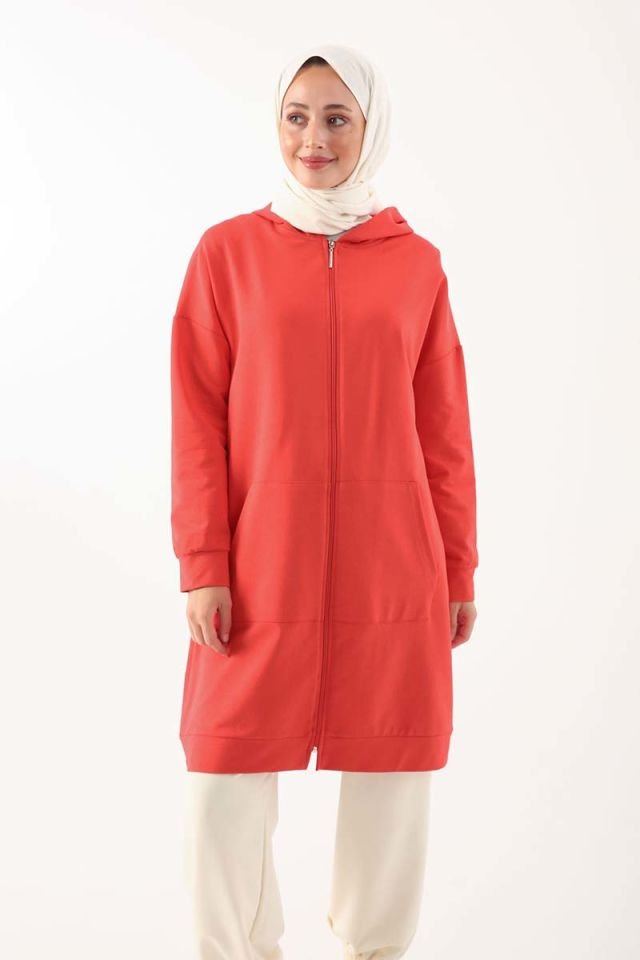 Nar Çiçeği-Fermuarlı Sweat Hırka -