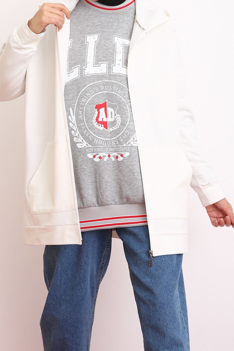 Fermuarlı Sweat Hırka EKRU