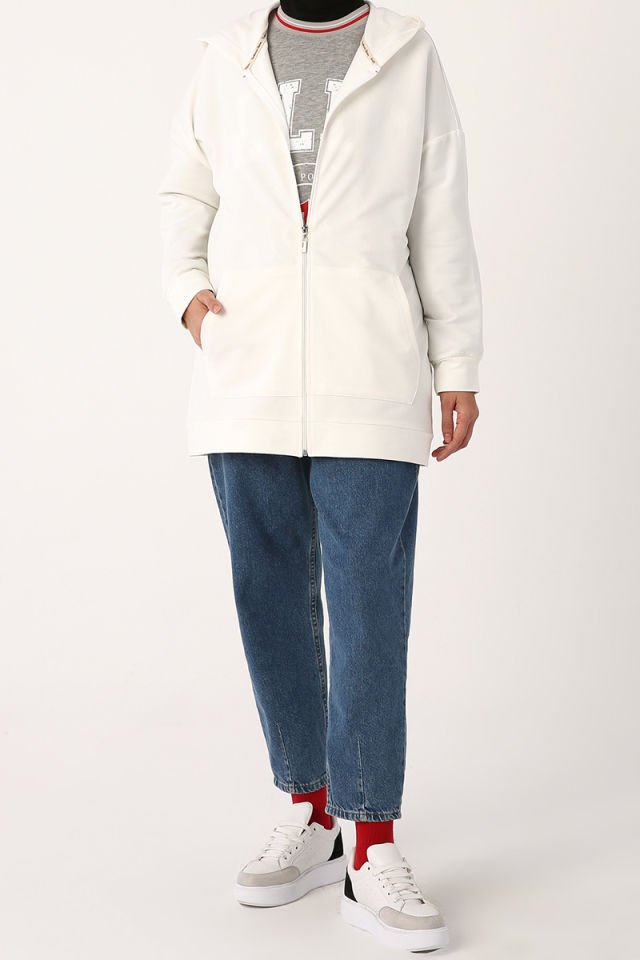 Fermuarlı Sweat Hırka EKRU