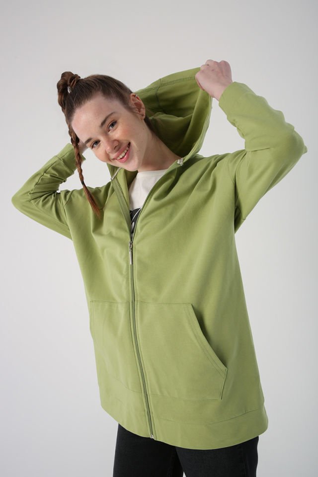 Açık Yeşil-Fermuarlı Sweat Hırka -