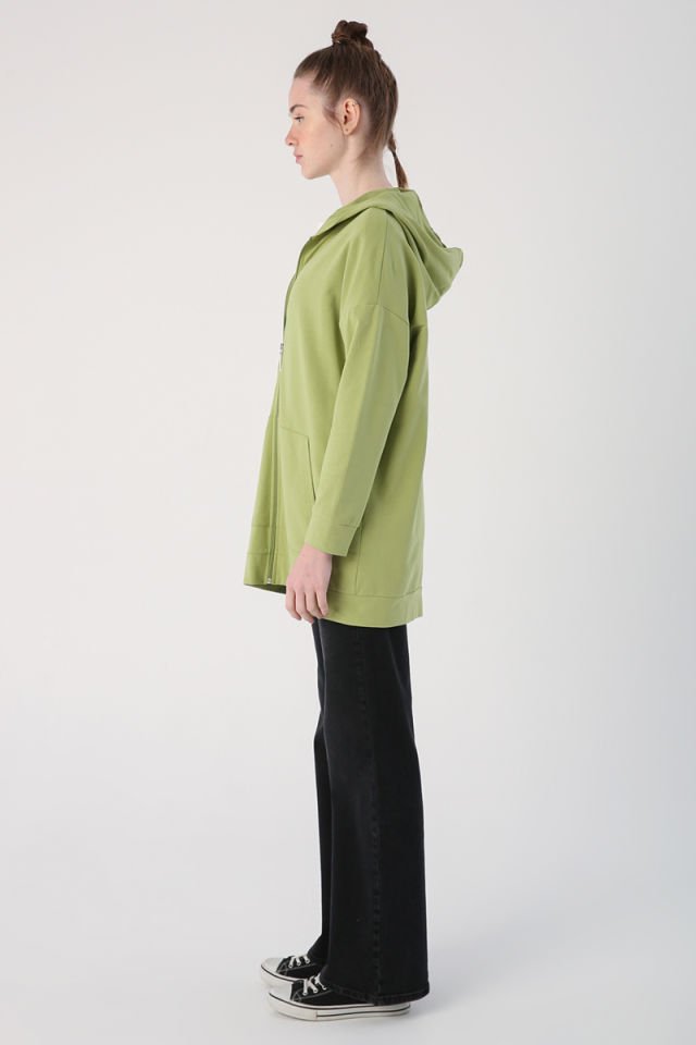 Açık Yeşil-Fermuarlı Sweat Hırka -