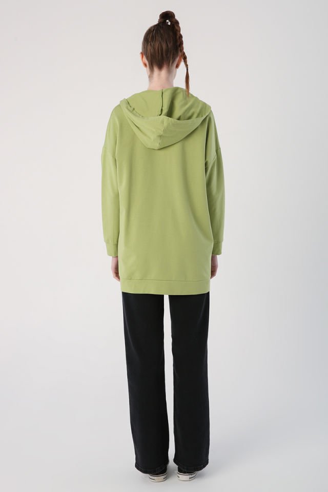 Açık Yeşil-Fermuarlı Sweat Hırka -