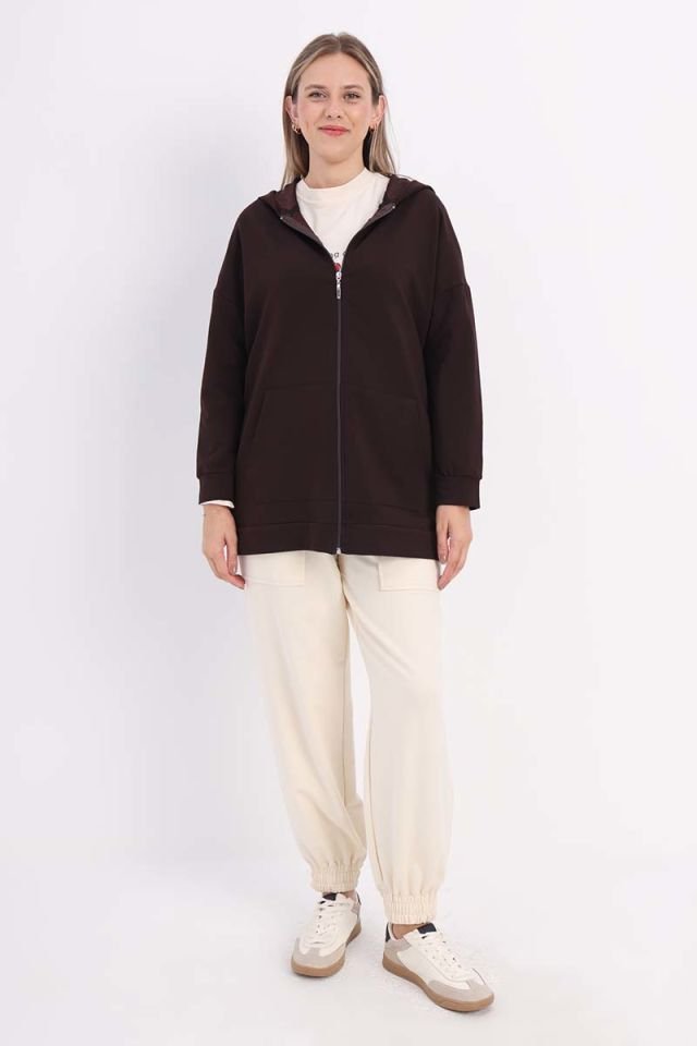 Acı Kahve-Fermuarlı Sweat Hırka -