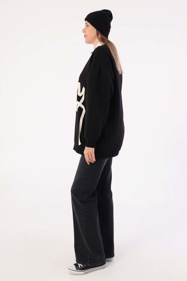 Siyah-Oversize Şardonlu Şerit Detaylı