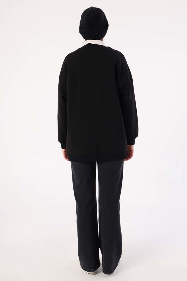 Siyah-Oversize Şardonlu Şerit Detaylı