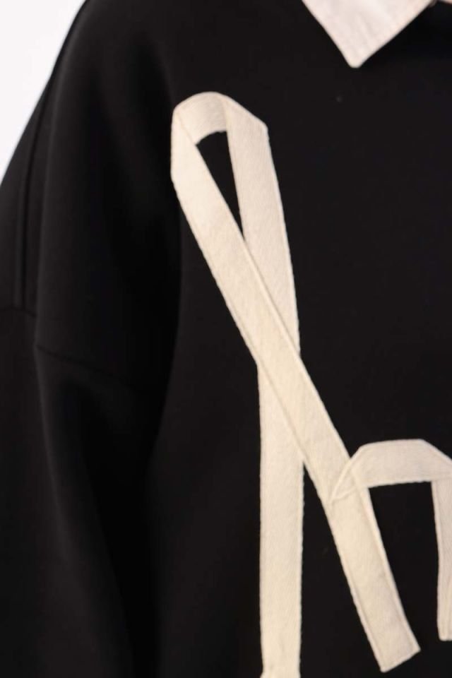 Siyah-Oversize Şardonlu Şerit Detaylı