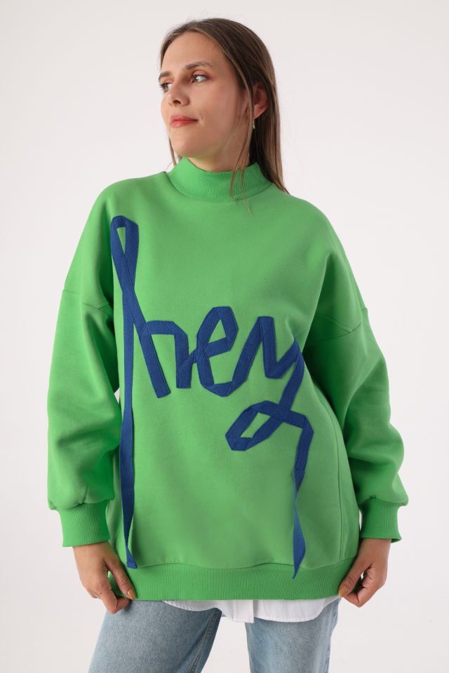 Neon Yeşil-Oversize Şardonlu Şerit