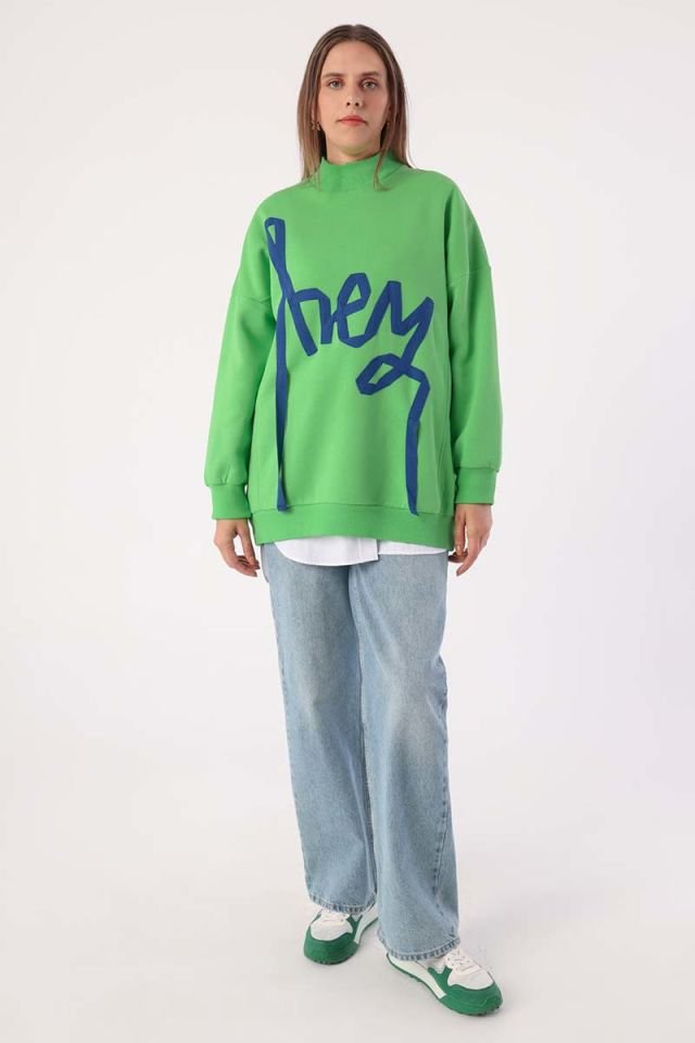 Neon Yeşil-Oversize Şardonlu Şerit
