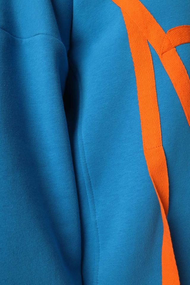 Mavi-Oversize Şardonlu Şerit Detaylı