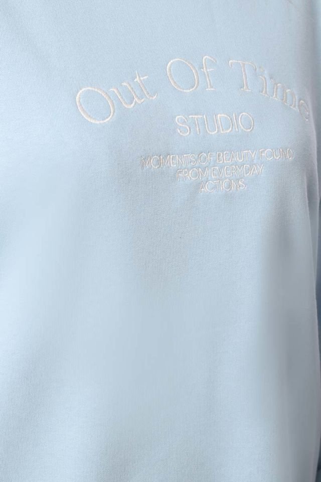 Açık Mavi-Oversize Nakışlı Sweatshirt