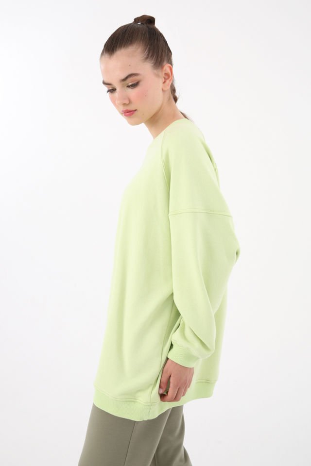 Açık Yeşil-3 İplik Oversize Basic Sweatshirt