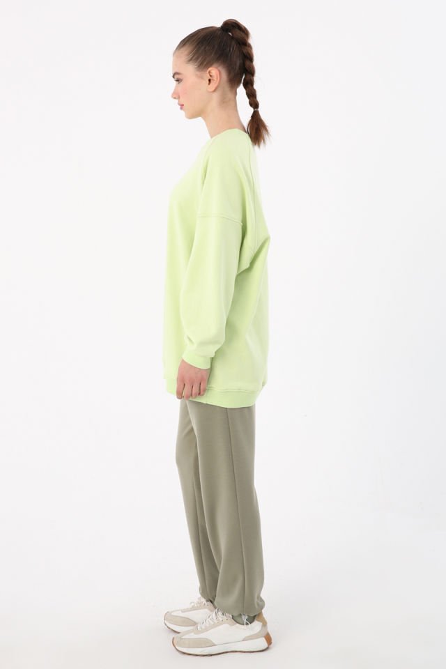 Açık Yeşil-3 İplik Oversize Basic Sweatshirt