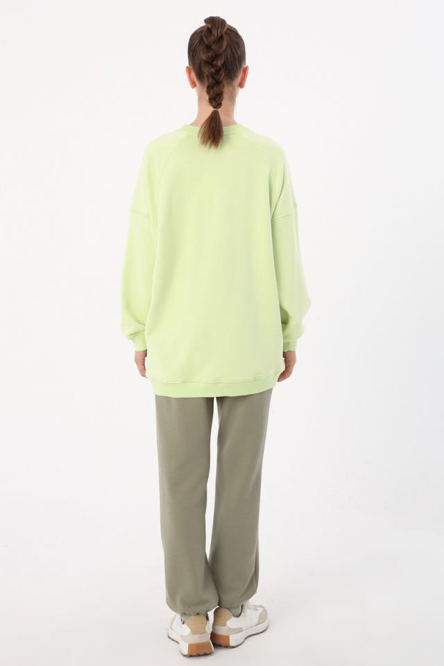Açık Yeşil-3 İplik Oversize Basic Sweatshirt