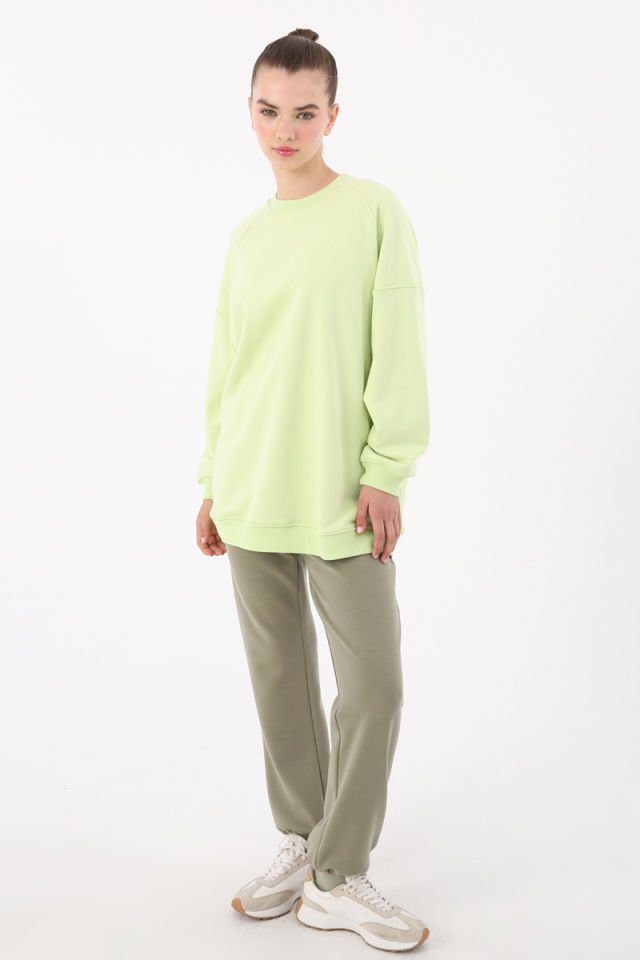 Açık Yeşil-3 İplik Oversize Basic Sweatshirt