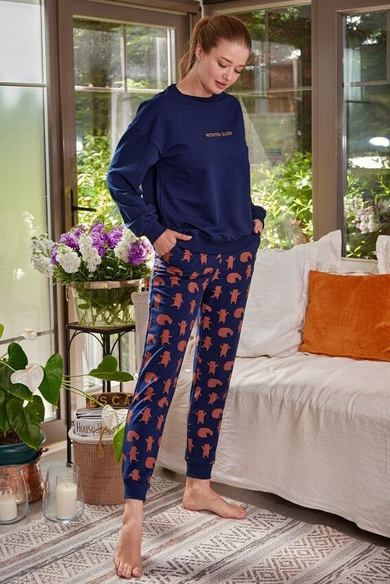 ZEYLAND 2'li Kadın Yazı Nakışlı Pijama Takımı