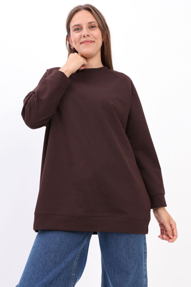 Acı Kahve-Bisiklet Yaka Reglan Kol Sweatshirt