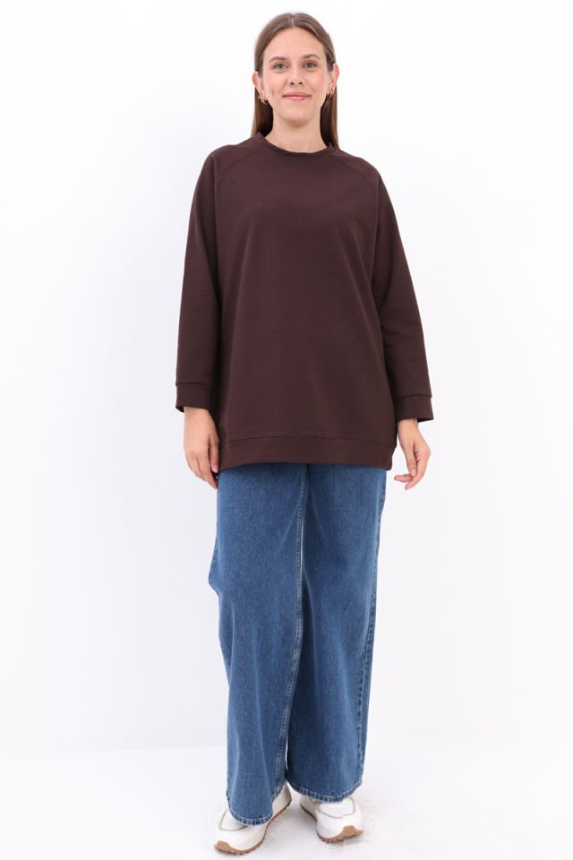 Acı Kahve-Bisiklet Yaka Reglan Kol Sweatshirt