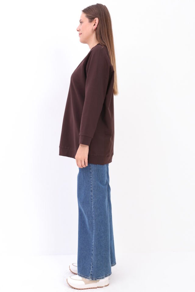 Acı Kahve-Bisiklet Yaka Reglan Kol Sweatshirt