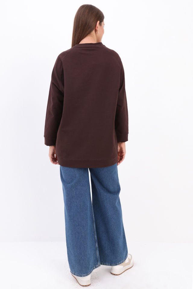 Acı Kahve-Bisiklet Yaka Reglan Kol Sweatshirt