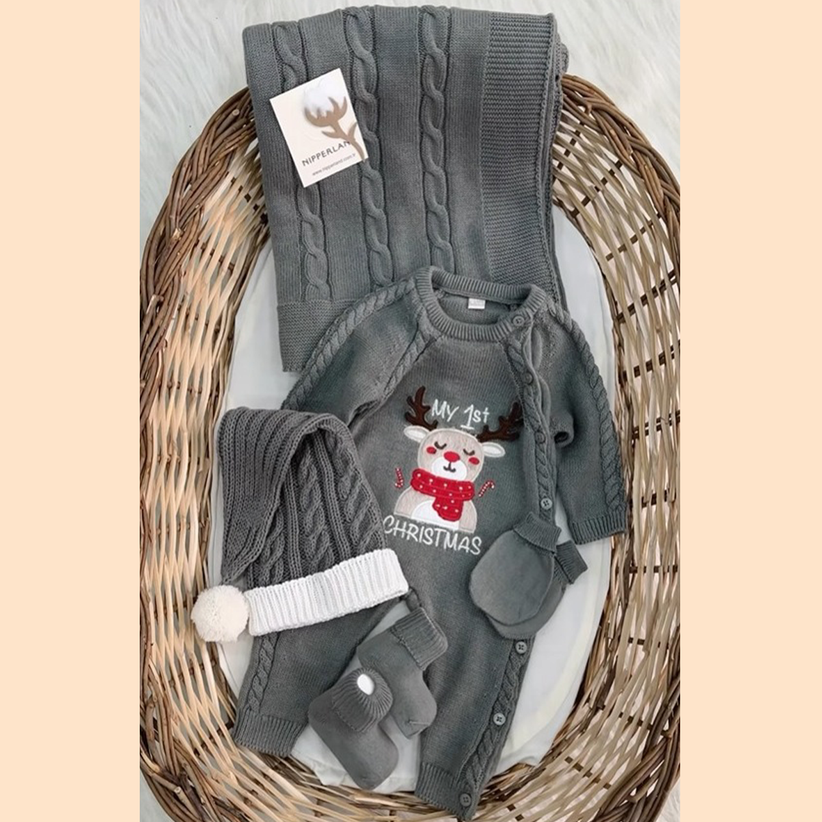 NİPPERLAND UNISEX 0-3 AY CHRİSTMAS 5Lİ SET     --MADE İN İYALY--