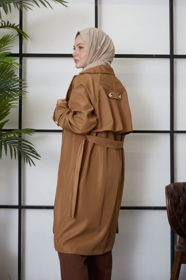 Arka Pile Detay Trençkot-Camel